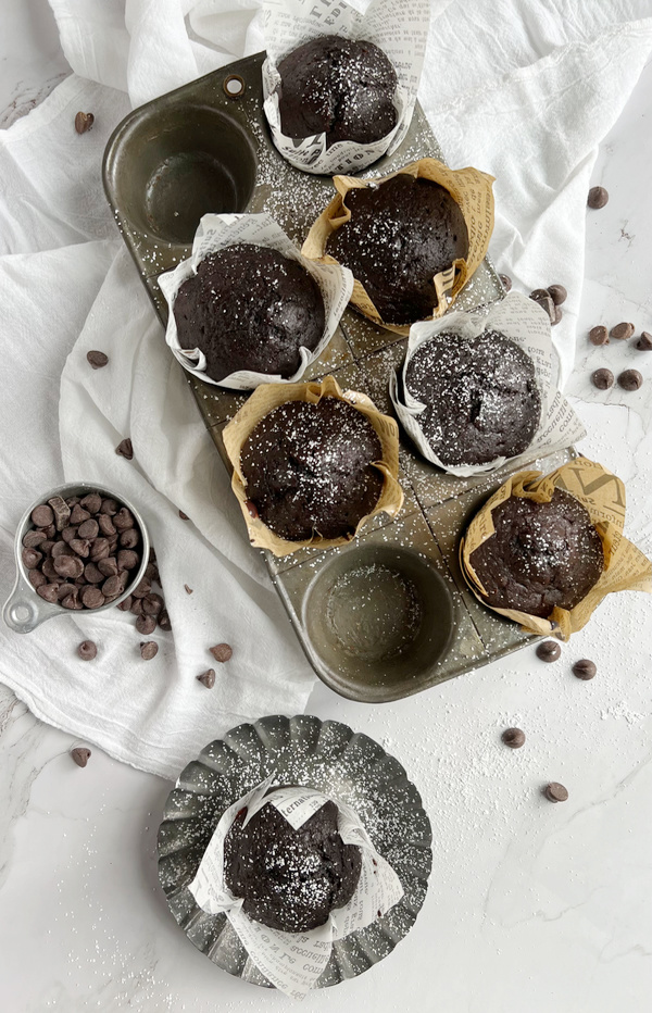 Chocolate Chocolate Chip Sourdough Muffin Recipe