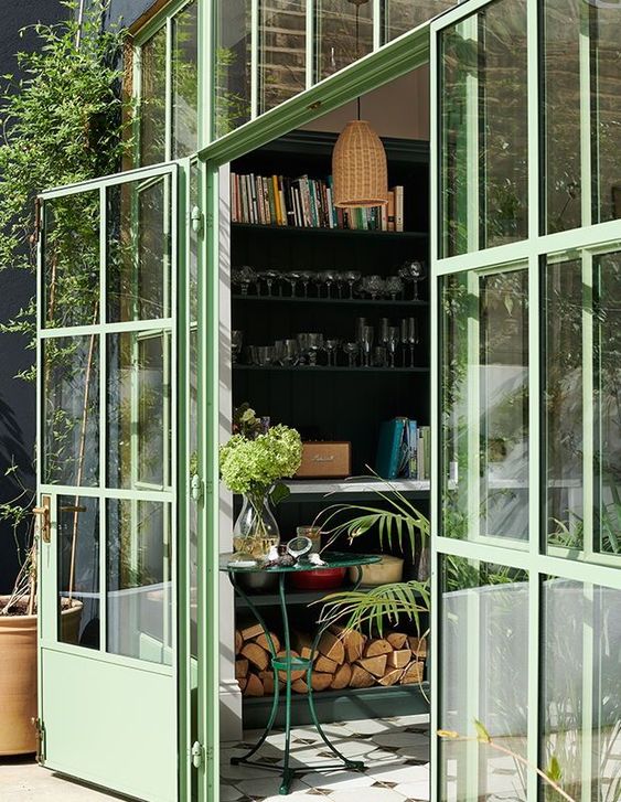 Green iron windows.