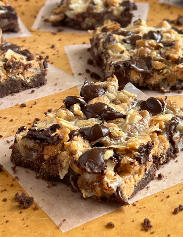 Easy Ghirardelli Seven Layer Brownie Bar Recipe.