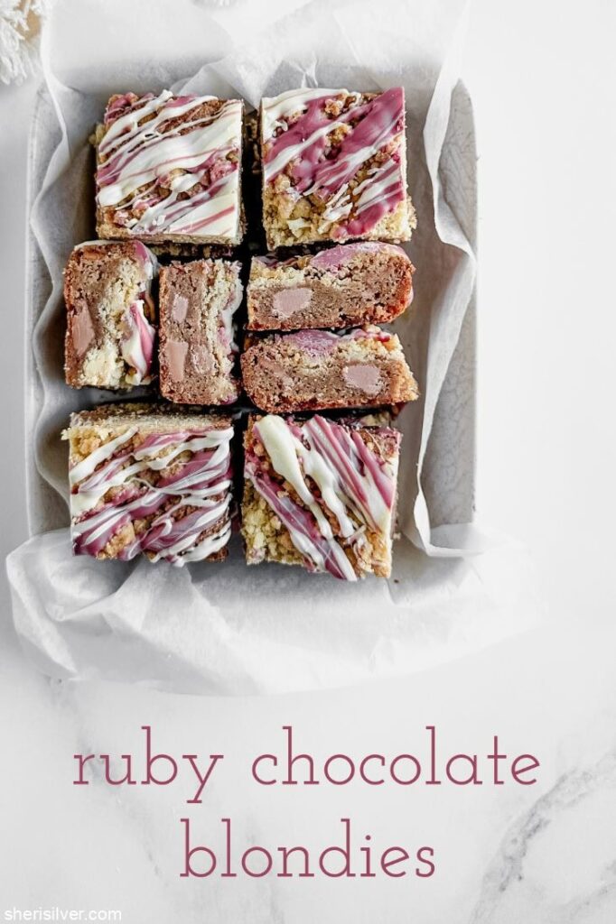 A pan of Ruby Chocolate Blondies. 