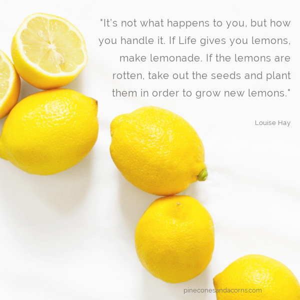 It’s not what happens to you, but how you handle it. If Life gives you lemons, make lemonade. If the lemons are rotten, take out the seeds and plant them in order to grow new lemons overlay on lemons. 