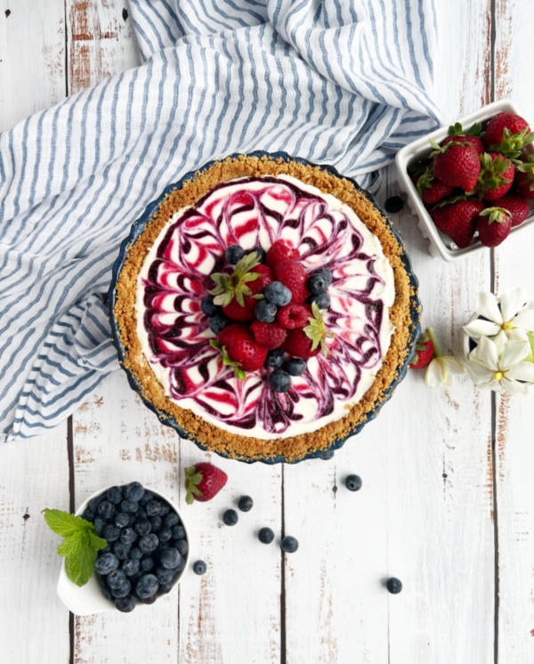 Patriotic Red White and Blue No-Bake Cheesecake