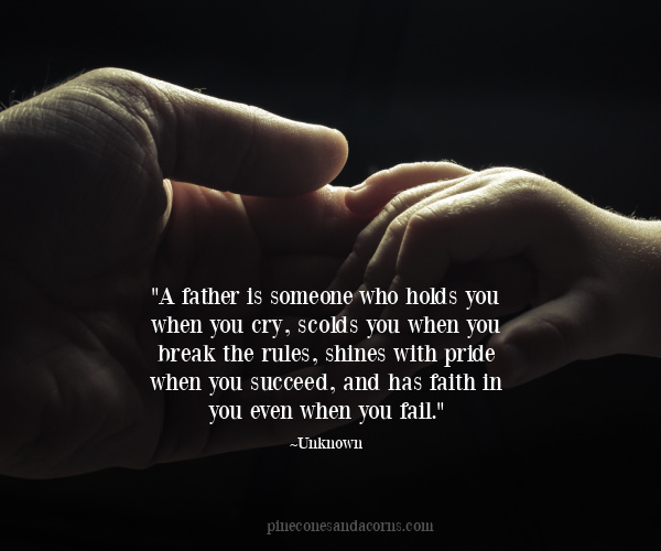 Fathers day quote A father is someone who holds you when you cry, scolds you when you break the rules, shines with pride when you succeed, and has faith in you even when you fail.