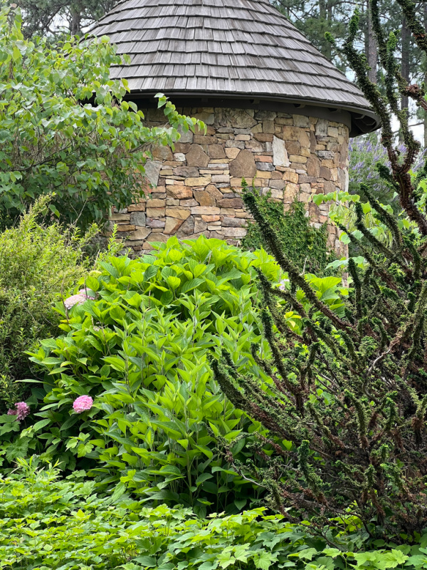 garden with a round tower