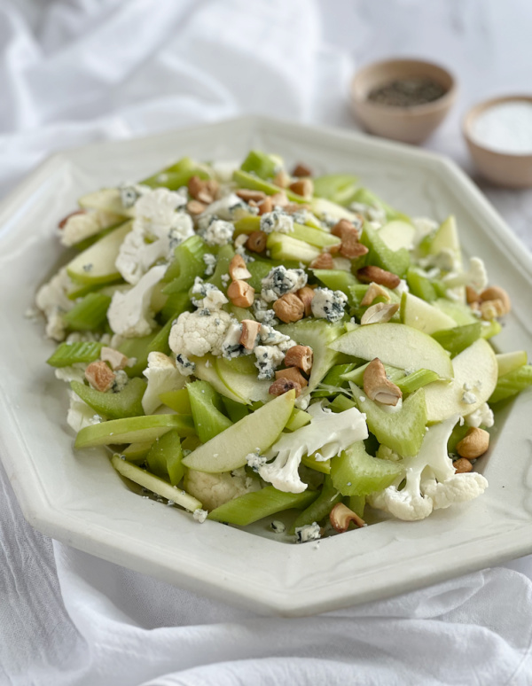 Celery apple cauliflower Salad with Blue Cheese.