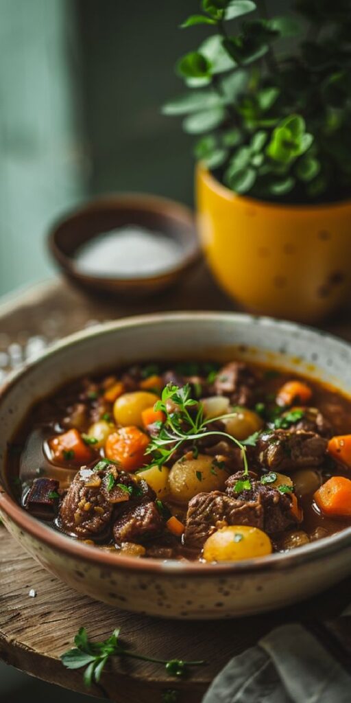 beef stew in a bowl.