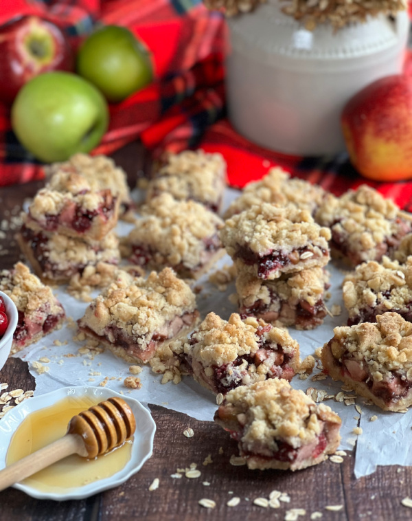 honey cranberry apple bars sliced