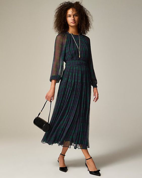 Woman in a plaid dress. 