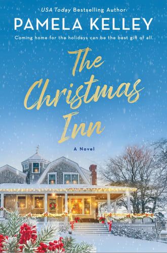 The Christmas Inn book cover with an old house with w bight wrap around porch.
