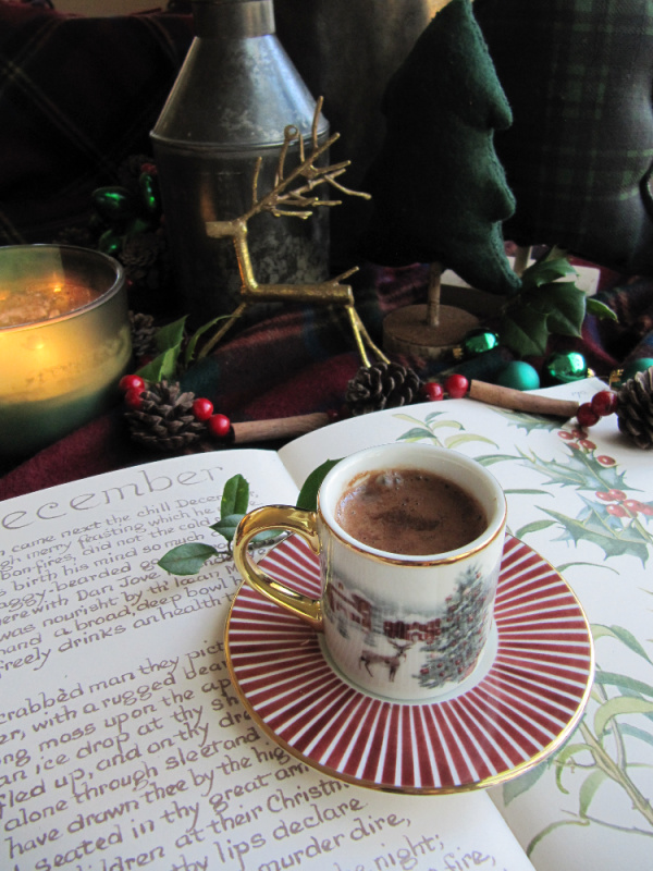 cup of hot chocolate in red white strip cup