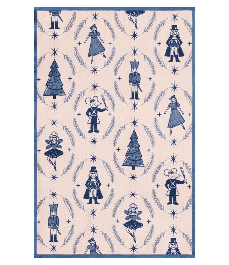 Blue and white nutcracker blanket. 