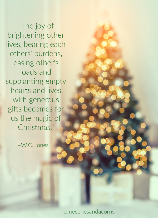 WC Jones Christmas Quote with a lit christmas tree. 