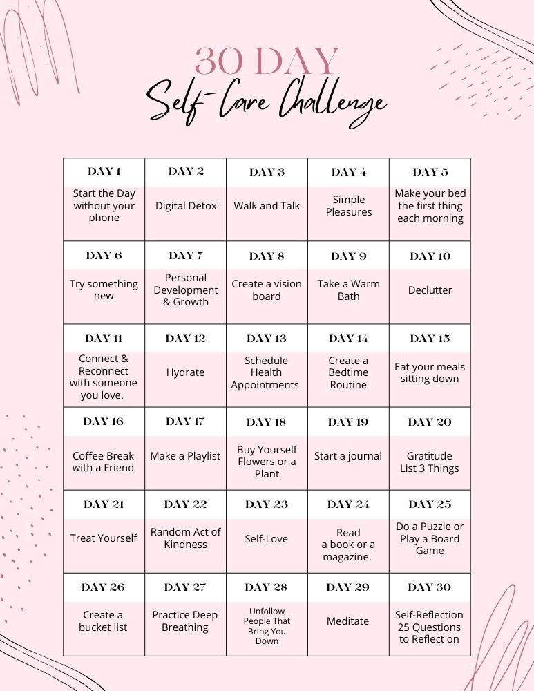 30 Days Self Care Challenges Planner