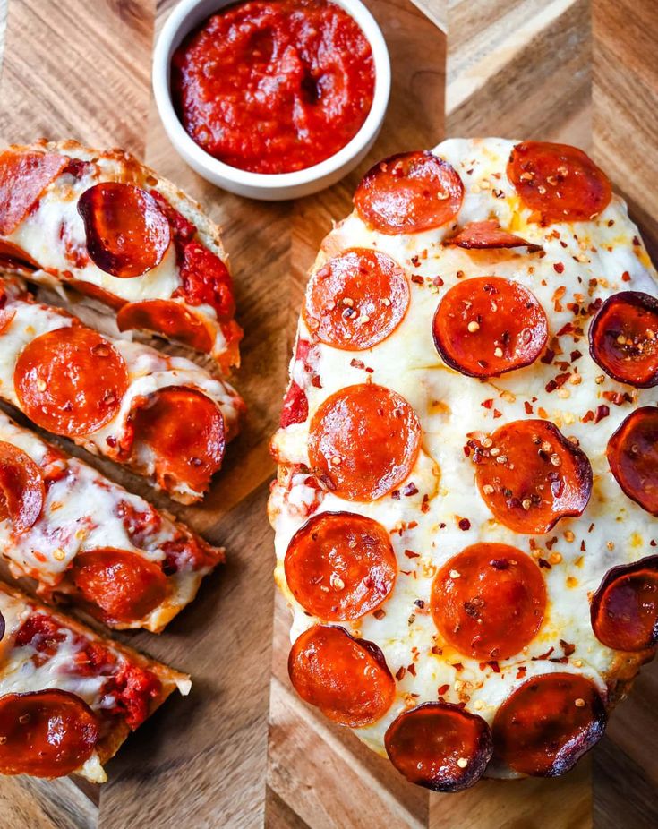 French Bread pizza with pepperoni.