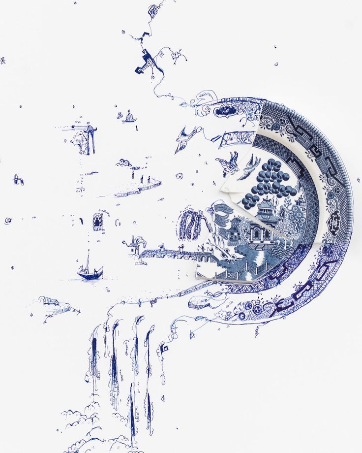 Rob Strati artist blue and white piece. 