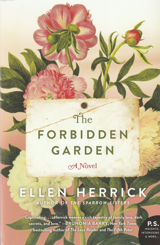 The Forbidden garden book cover with pink peonies. 