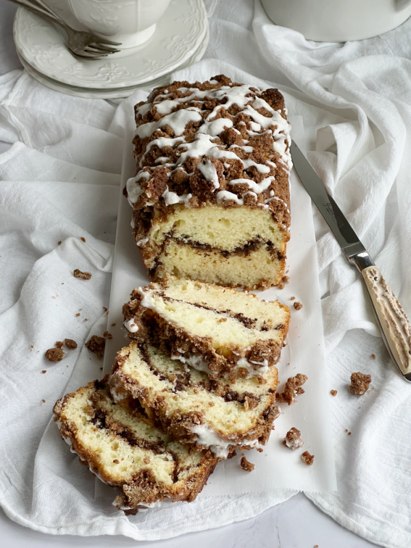 Cinnamon swirl bread with crunchy cinnamon topping.