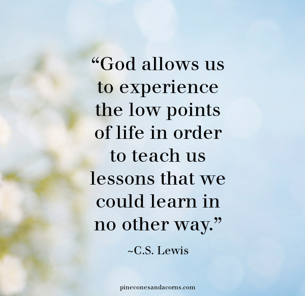 quote C.S. Lewis “God allows us to experience the low points of life in order to teach us lessons that we could learn in no other way.”