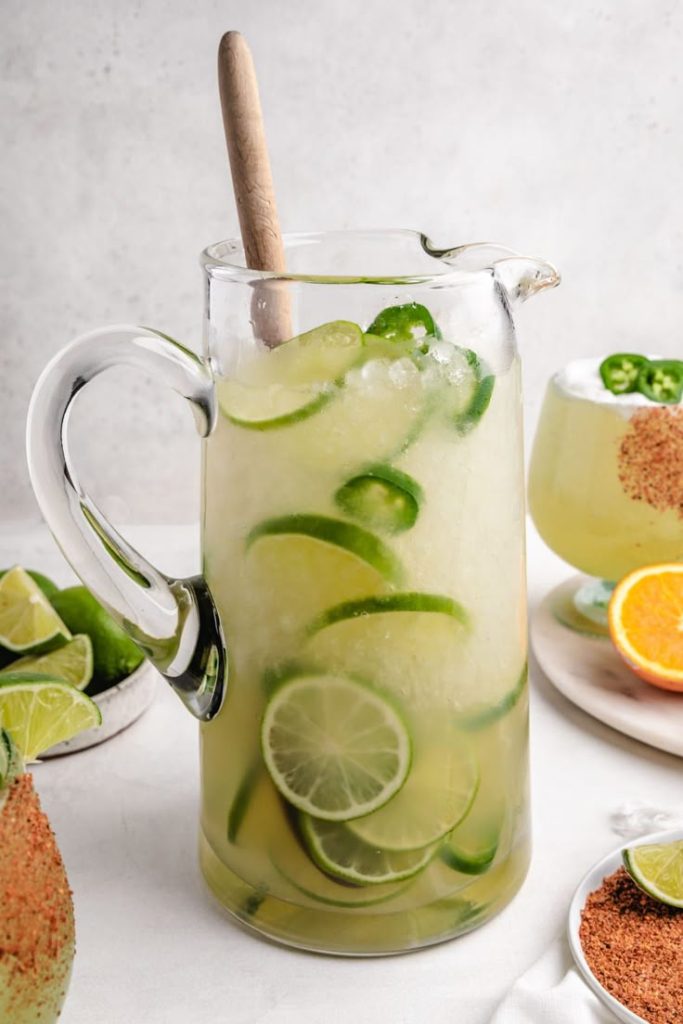 Spicy Margarita recipe in a pitcher.