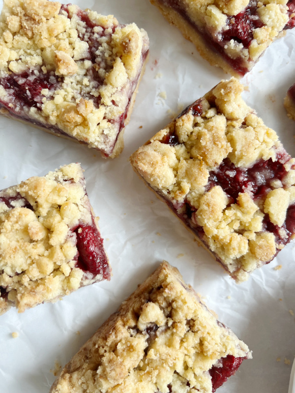 raspberry bars sliced closeup