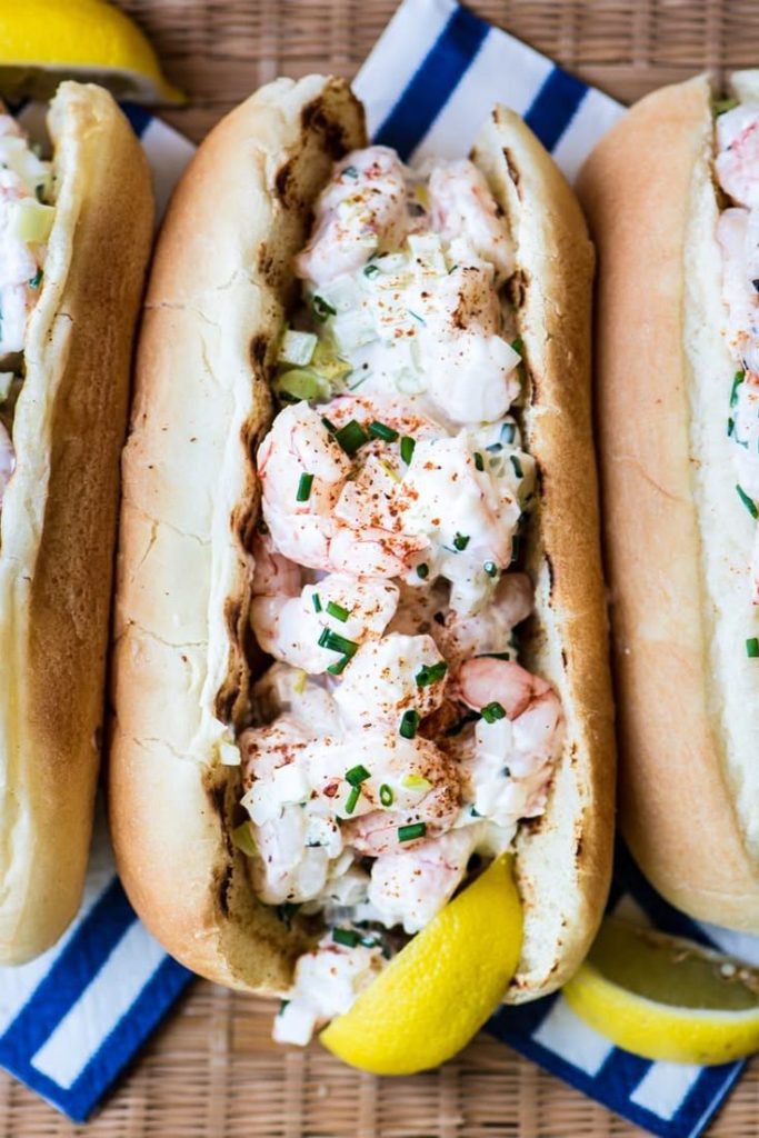 shrimp salad on a bun. 