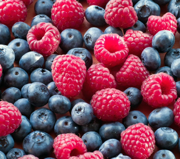 raspberries and blueberries.