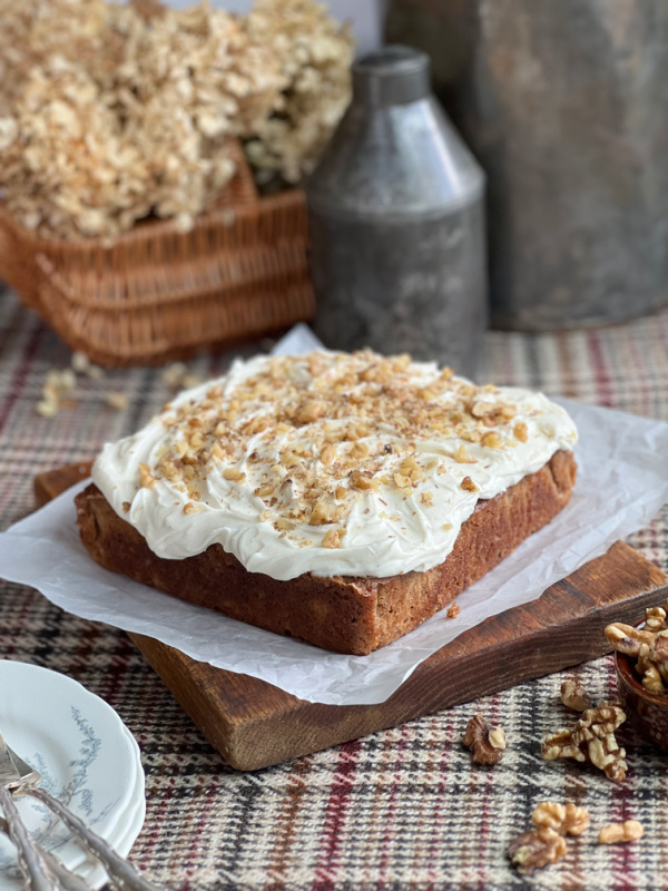 zucchini spice cake with cream cheese frosting. 