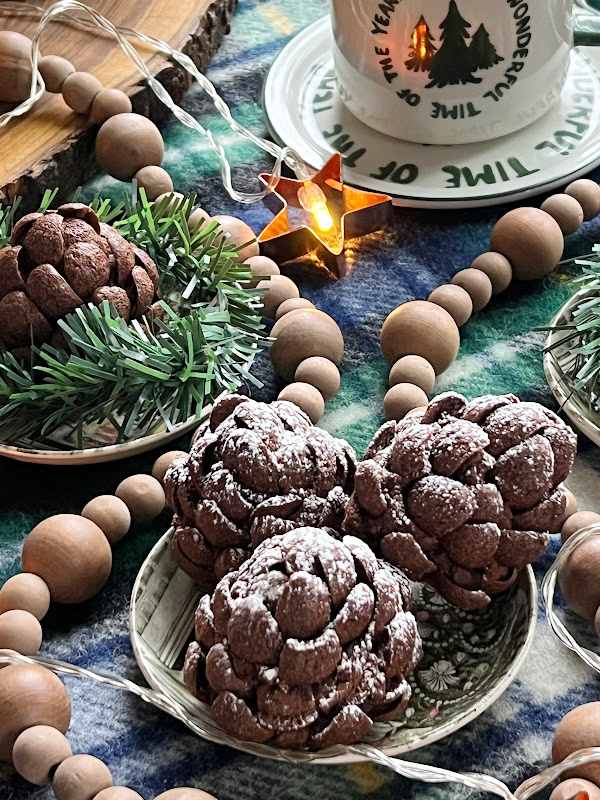 brownie pinecones on a small plate.