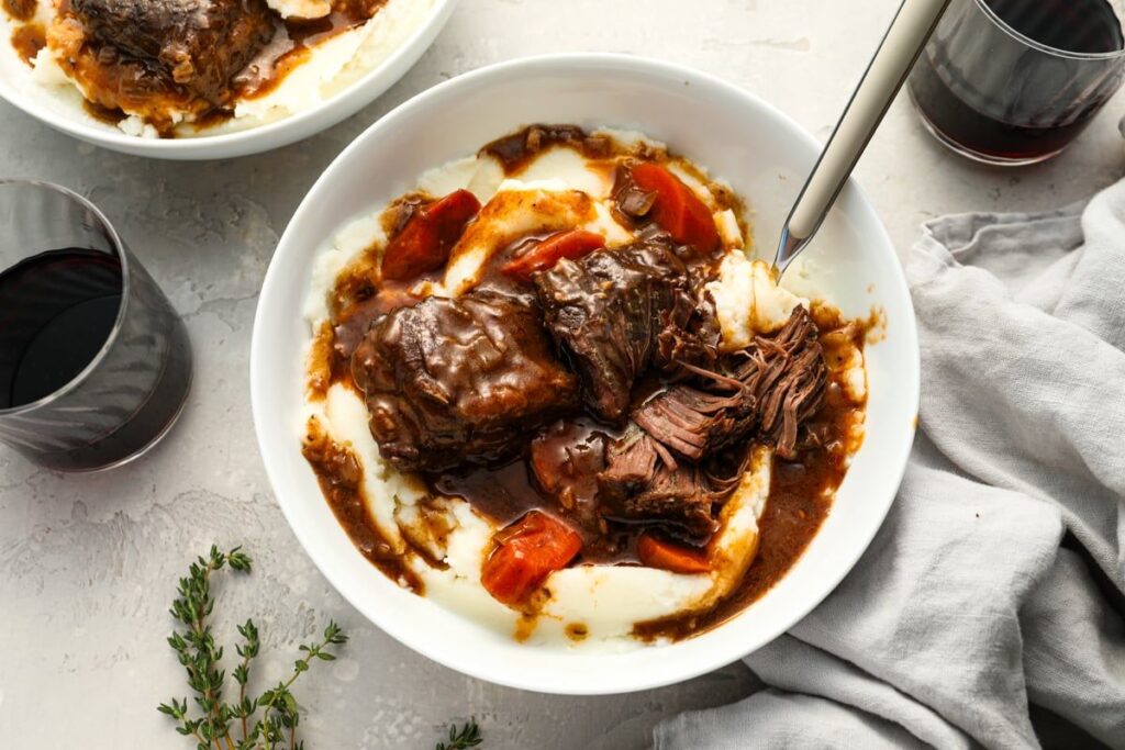 Wine braised short ribs.