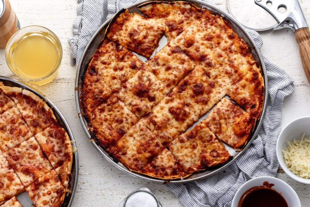 Thin crust pizza.