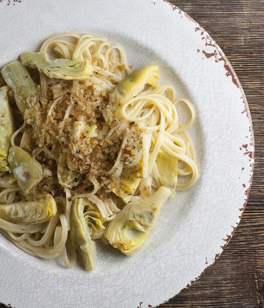 Artichoke pasta with breadcrumbs. 